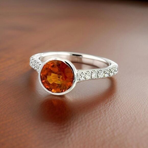 Natural Orange Sapphire Diamond Ring 6.5 14k WG 1.88 TCW Certified $3,950 310653 - Picture 9 of 11